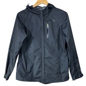Paradox Rain Jacket Womens Black w Green Dots Hooded Lightweight | Small